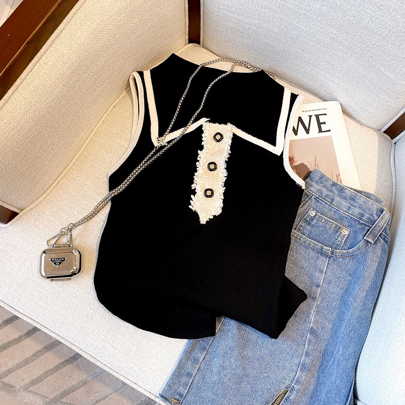 Shirt Camp Collar - Slim Fit Knitted Vest Women's Spring