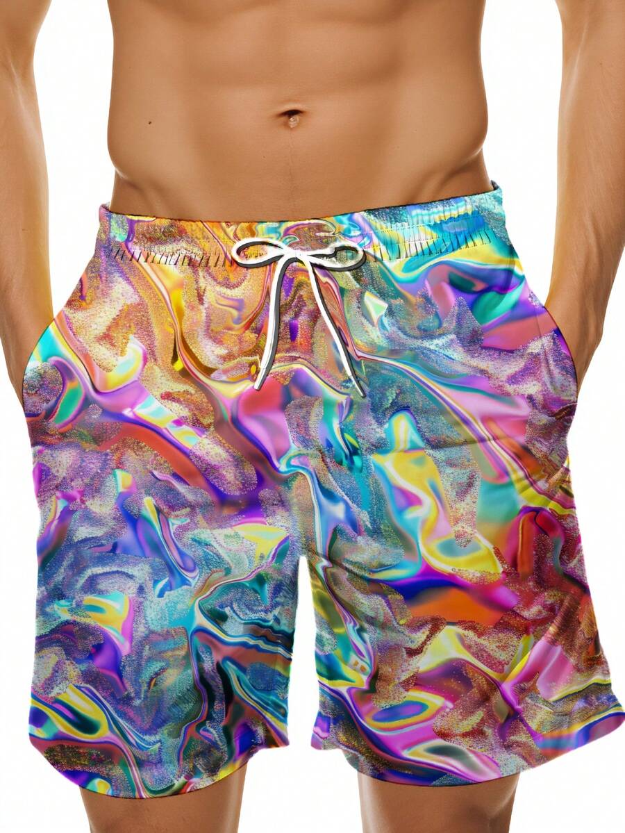 Swim Trunk Quick Dry - Mens Colorful Abstract Print Quick Dry