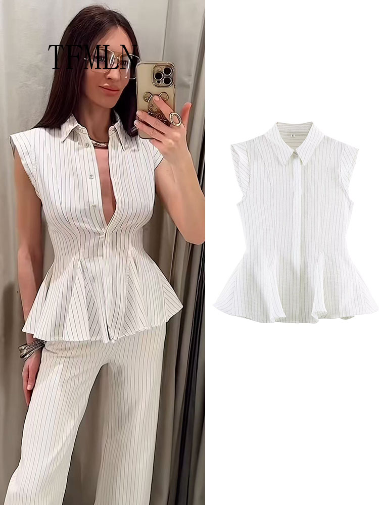 Shirt Camp Collar - Fashion Striped Blouse Top For Women
