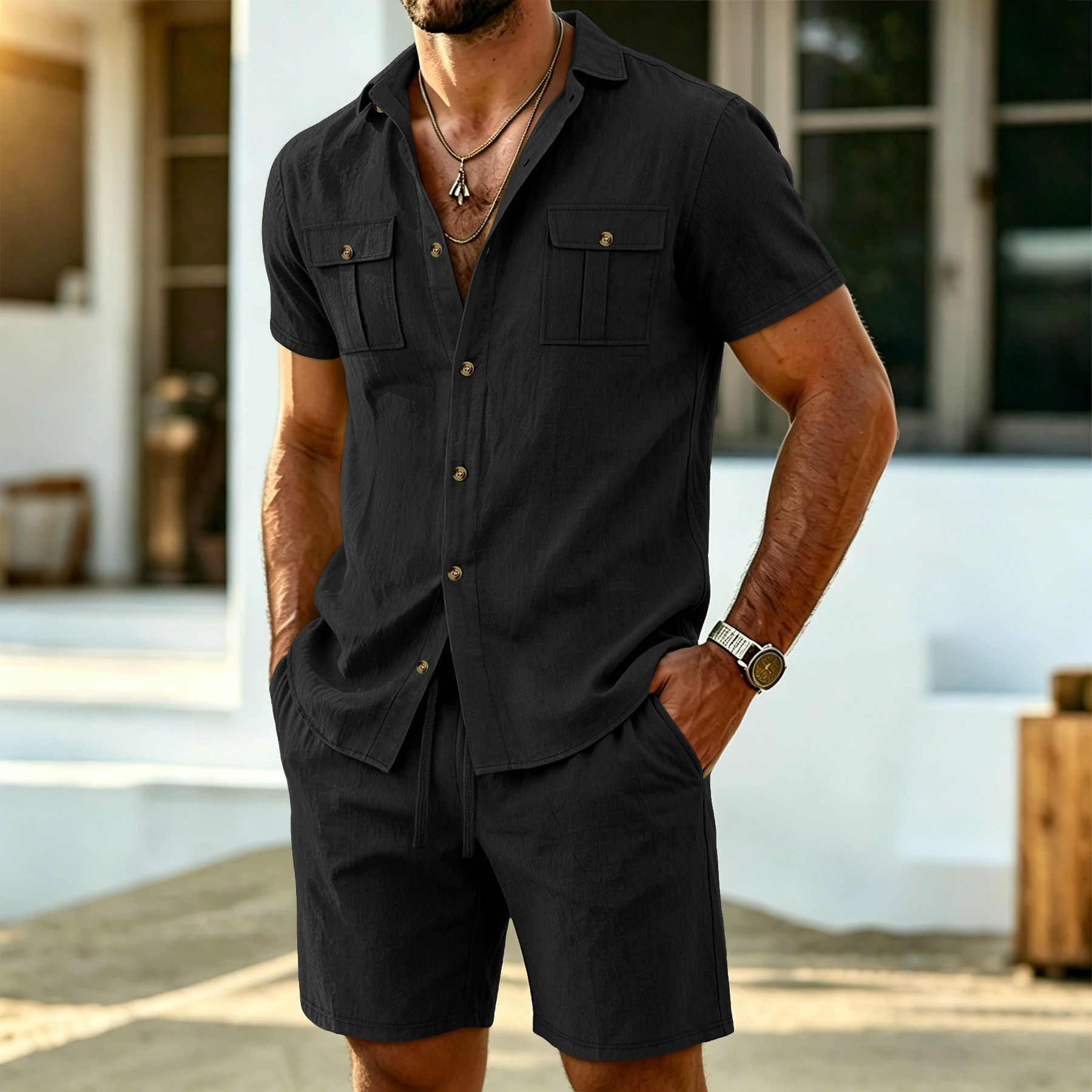 New summer men's linen outdoor – Linen Shirt Breathable Bewertung und Preis