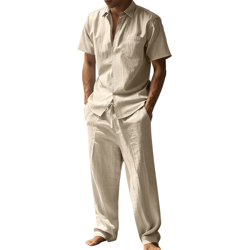 Summer linen lapel short-sleev – Short Linen Drawstring Bewertung und Preis