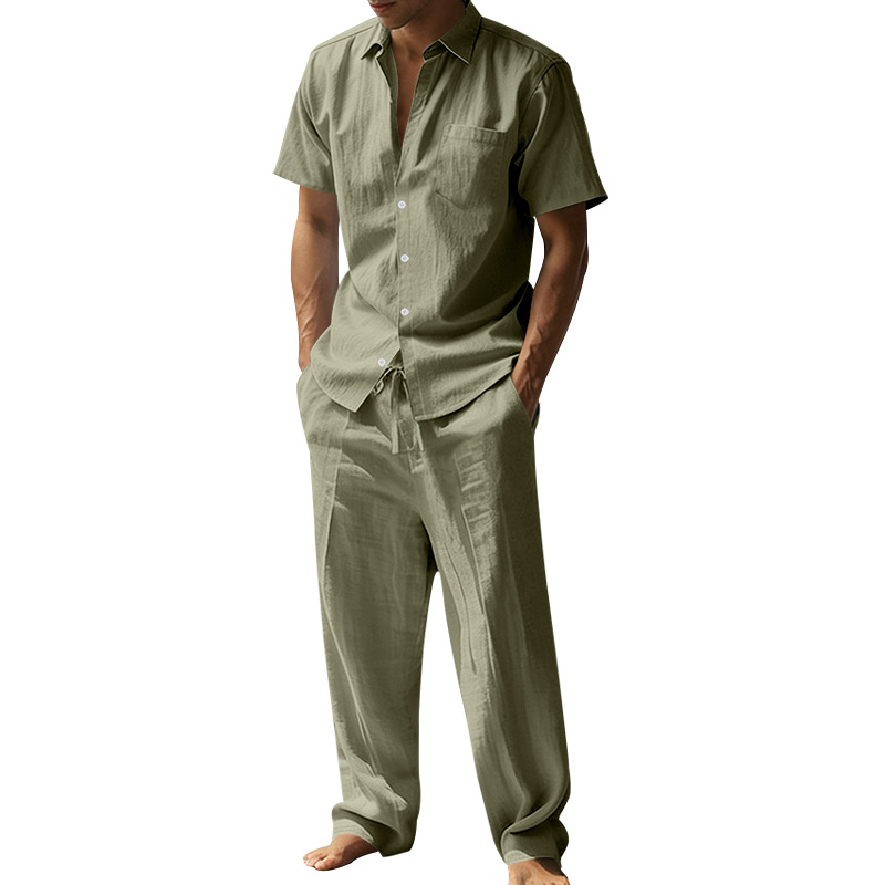 Summer linen lapel short-sleev – Short Linen Drawstring Bewertung und Preis