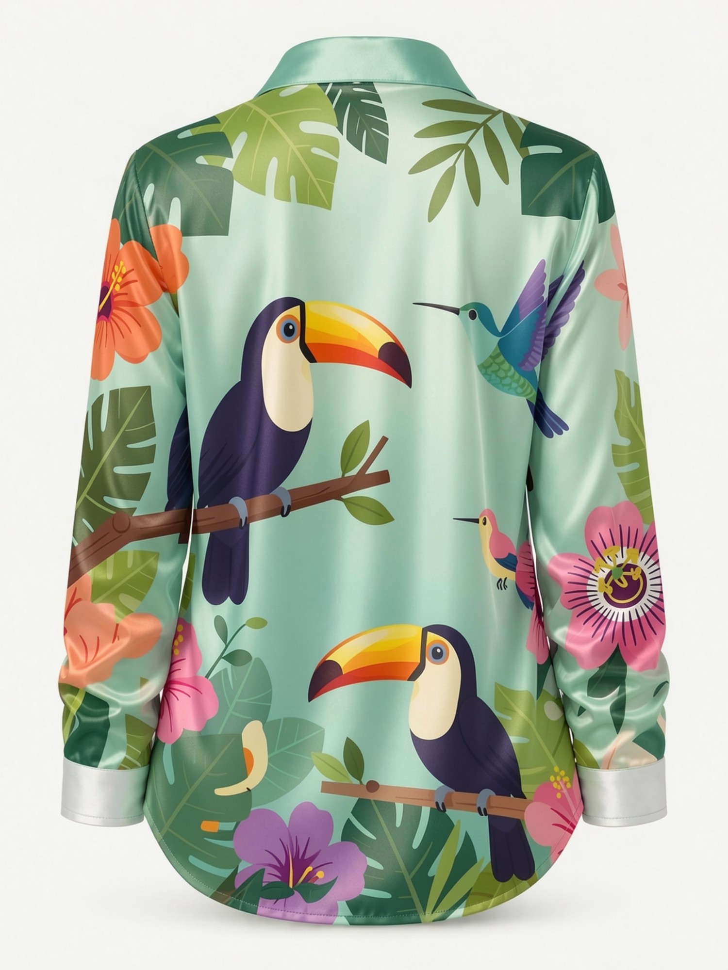 Mint Toucan Satin Button Shirt – Resort Shirt Floral Bewertung und Preis