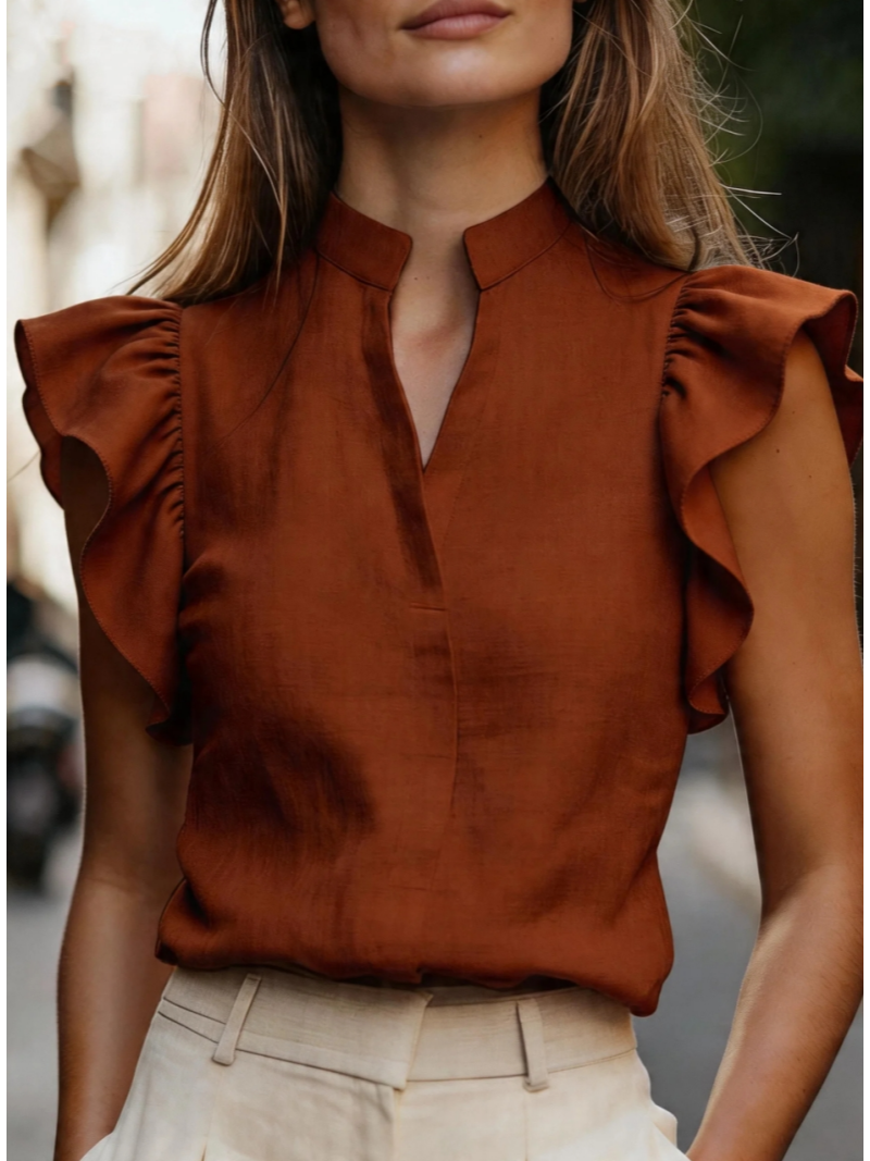 Sleeveless Ruffle Sleeve Top S – Shirt Camp Collar Bewertung und Preis