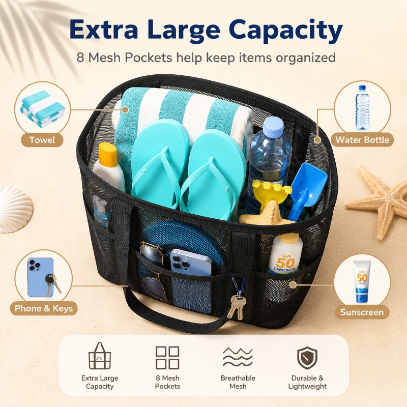 Mesh Beach Bag Large Capacity  – Beach Towel Large Bewertung und Preis